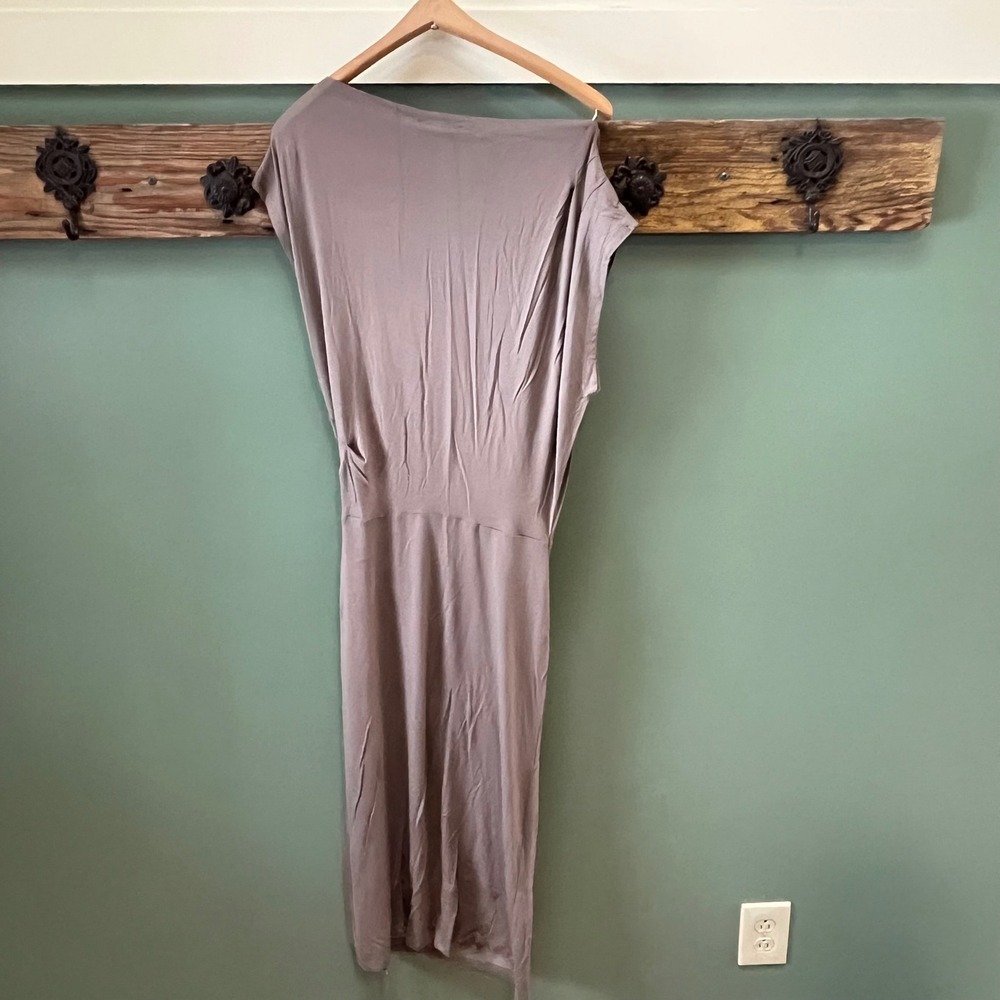 NWT REISS Taupe Mocha Drape Front Midi Knit Dress Size S - Picture 3 of 6